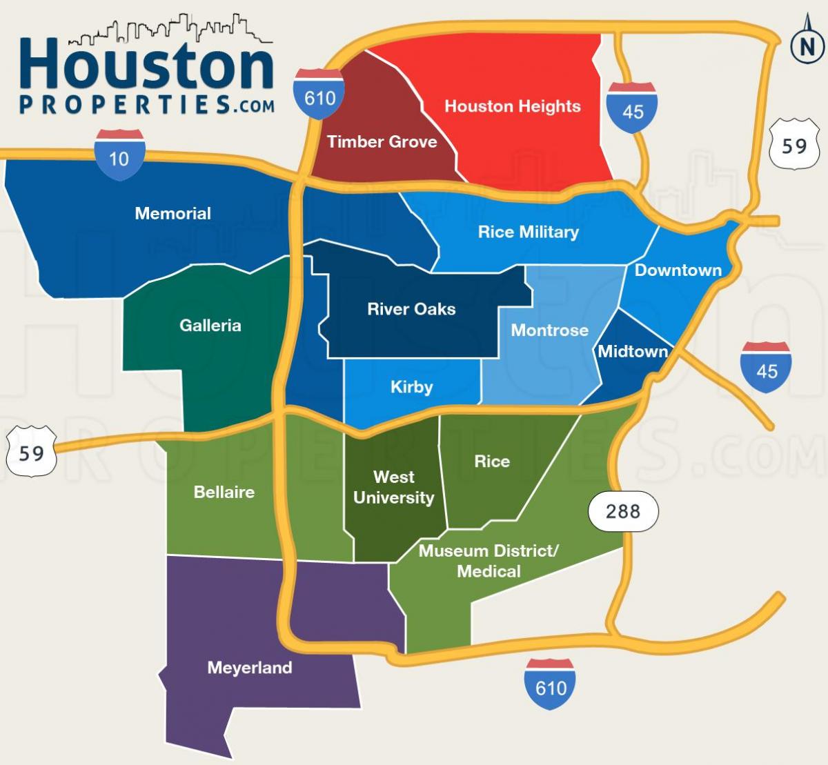 mapa ng Houston kapitbahayan