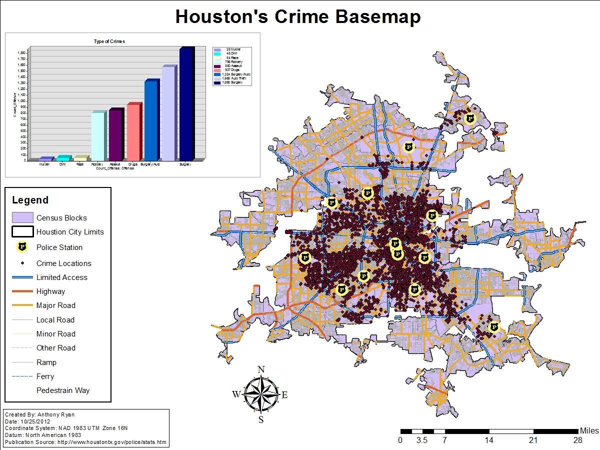 Houston na rate ng krimen ng mapa