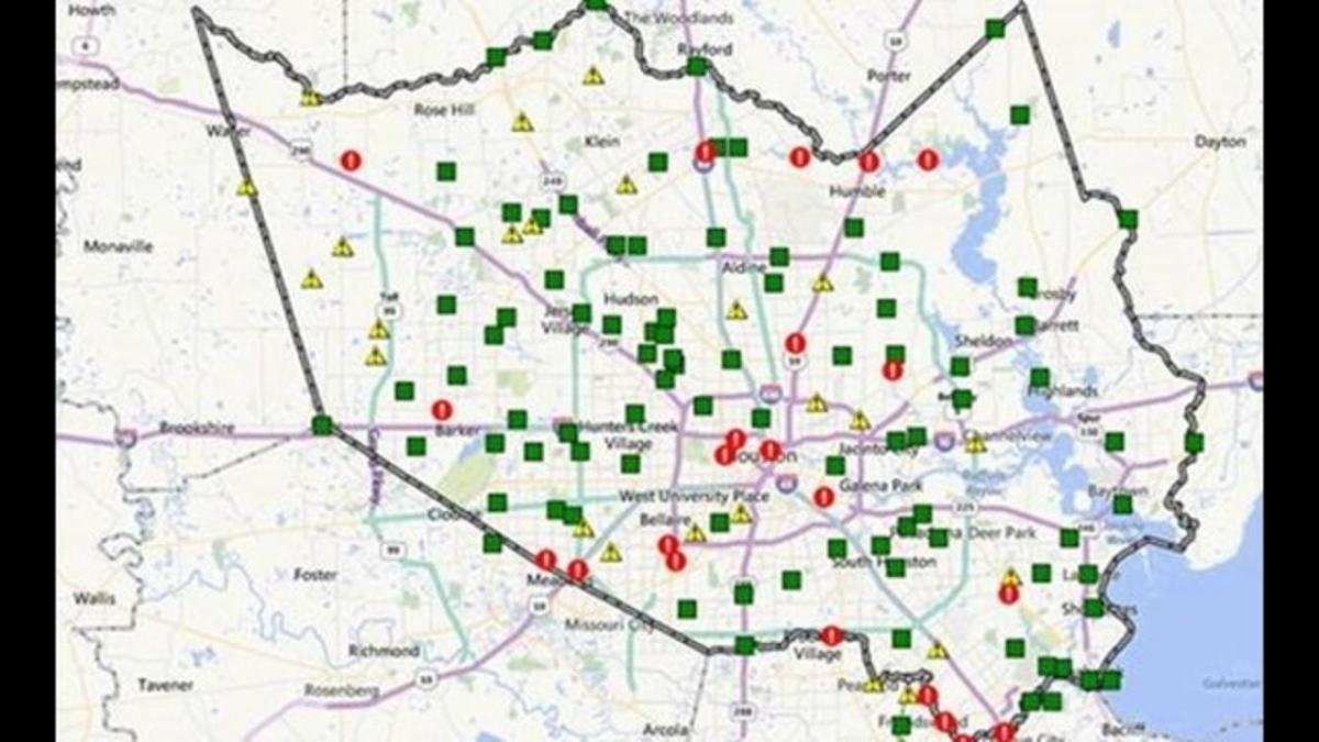 mapa ng mga lugar na lubog sa tubig sa Houston