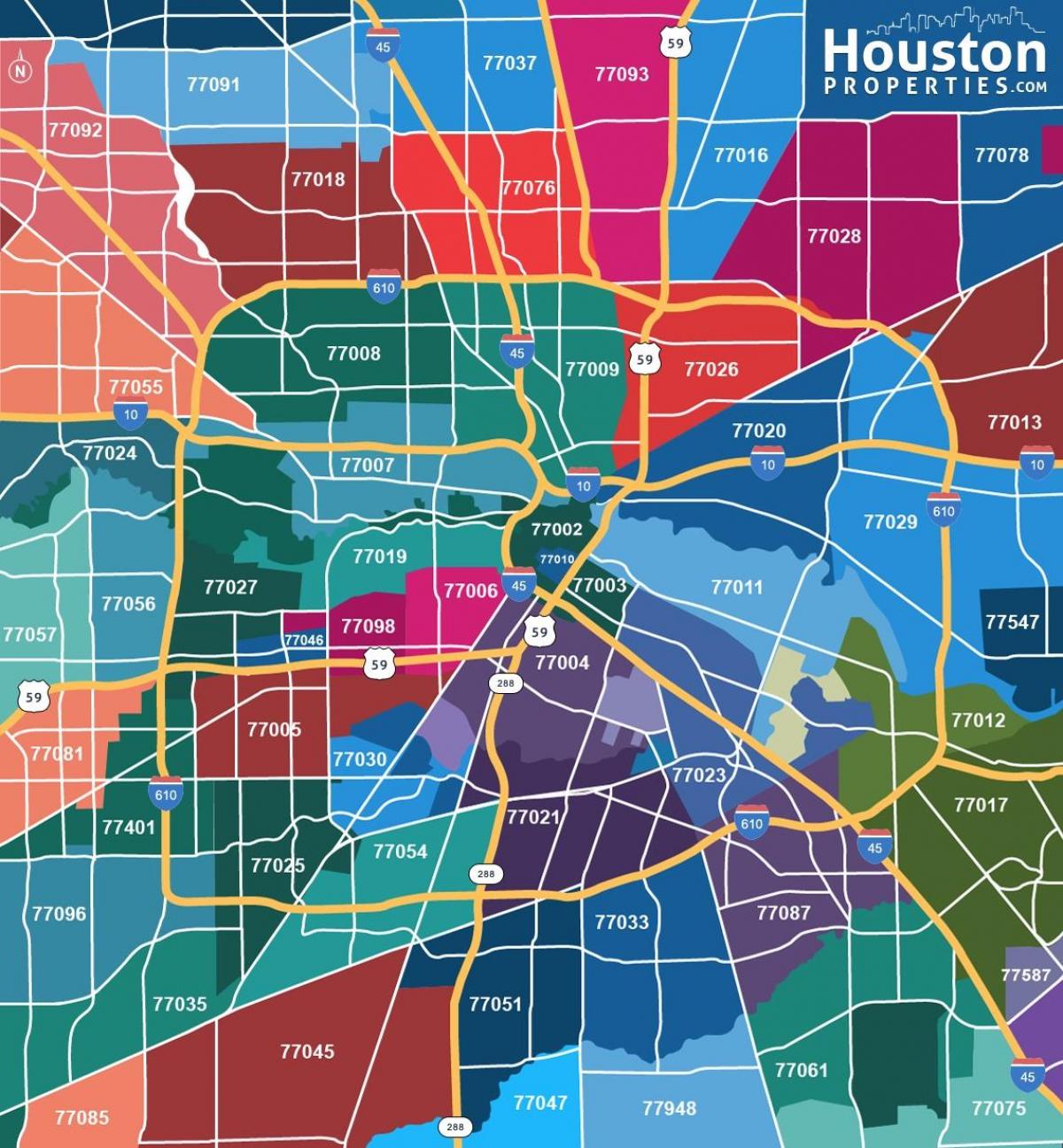 mapa ng Houston zip code